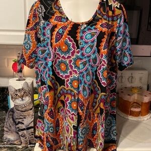 O womens Allison Taylor casual geometric short sleeve stretch plus size top 3X